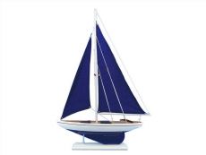 Wooden Blue Pacific Sailer with Blue Sails Model Sailboat Decoration 25