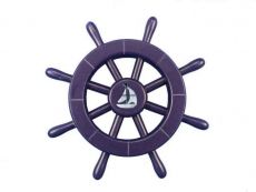 Dark Blue Decorative Ship Wheel With Sailboat 12