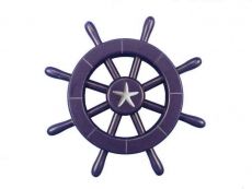 Dark Blue Decorative Ship Wheel With Starfish 12