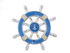 Rustic Light Blue And White Decorative Ship Wheel With Anchor 12