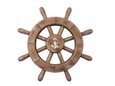 Rustic Wood Finish Decorative Ship Wheel With Anchor 12