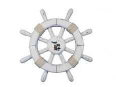 Rustic White Decorative Ship Wheel With Seagull 12