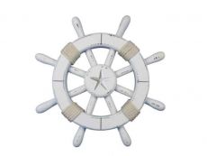 Rustic White Decorative Ship Wheel With Starfish 12