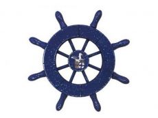 Rustic Dark Blue Decorative Ship Wheel With Seagull 6