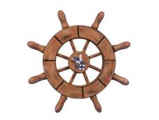Rustic Wood Finish Decorative Ship Wheel With Seagull 6
