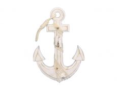 Wooden Rustic Whitewashed Anchor w- Hook Rope and Shells 13