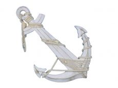 Wooden Rustic Whitewashed Decorative Anchor w- Hook Rope and Shells 24