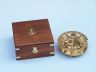 Solid Brass Round Sundial Compass w- Rosewood Box 6 - 1