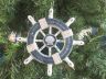 Rustic Dark Blue and White Decorative Ship Wheel With Seashell Christmas Tree Ornament  6 - 2