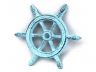 Dark Blue Whitewashed Cast Iron Ship Wheel Decorative Paperweight 4 - 1