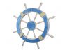 Wooden Rustic Light Blue and White Decorative Ship Wheel 30 - 2