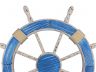 Wooden Rustic Light Blue and White Decorative Ship Wheel 30 - 4