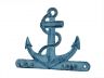 Rustic Dark Blue Whitewashed Cast Iron Anchor with Hooks 8 - 2