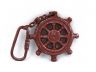 Red Whitewashed Cast Iron Ship Wheel Key Chain 5 - 2