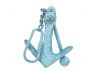 Light Blue Whitewashed Cast Iron Anchor Key Chain 5 - 2