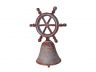 Rustic Red Whitewashed Cast Iron Ship Wheel Hand Bell 7 - 1