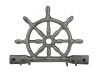 Rustic Silver Cast Iron Ship Wheel with Hooks 8 - 1