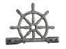 Rustic Silver Cast Iron Ship Wheel with Hooks 8 - 2