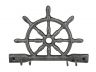 Rustic Silver Cast Iron Ship Wheel with Hooks 8 - 4