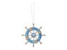 Rustic Light Blue and White Decorative Ship Wheel With Seashell Christmas Tree Ornament  6 - 1