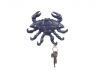 Rustic Dark Blue Cast Iron Decorative Crab with Six Metal Wall Hooks 7 - 1
