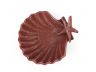 Red Whitewashed Cast Iron Shell With Starfish Decorative Bowl 6 - 1