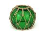 Green Japanese Glass Fishing Float Bowl with Decorative Brown Fish Netting 6 - 13