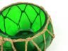 Green Japanese Glass Fishing Float Bowl with Decorative Brown Fish Netting 6 - 9