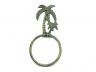 Antique Bronze Cast Iron Palm Tree Bathroom Set of 3 - Large Bath Towel Holder and Towel Ring and Toilet Paper Holder - 2