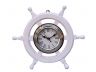 Deluxe Class White Wood and Chrome Pirate Ship Wheel Clock 12 - 1