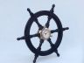 Deluxe Class Dark Blue Wood and Chrome Pirate Ship Wheel Clock 24 - 12