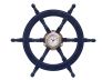 Deluxe Class Dark Blue Wood and Chrome Pirate Ship Wheel Clock 24 - 1