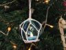 LED Lighted Light blue Japanese Glass Ball Fishing Float with White Netting Christmas Tree Ornament 3 - 5
