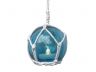 LED Lighted Light blue Japanese Glass Ball Fishing Float with White Netting Decoration 3 - 7