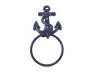 Rustic Dark Blue Cast Iron Anchor Bathroom  Set of 3 - Large Bath Towel Holder and Towel Ring and Toilet Paper Holder - 2
