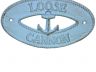 Rustic Light Blue Cast Iron Loose Cannon with Anchor Sign 8 - 3