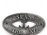 Antique Silver Cast Iron Seas the Day with Anchor Sign 8 - 4