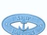 Light Blue Whitewashed Cast Iron Ship Happens with Anchor Sign 8 - 4