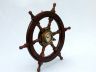 Deluxe Class Wood and Antique Brass Ship Stering Wheel Clock 24 - 2