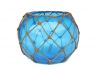 Light Blue Japanese Glass Fishing Float Bowl with Decorative Brown Fish Netting 10 - 1