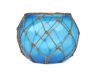 Light Blue Japanese Glass Fishing Float Bowl with Decorative Brown Fish Netting 10 - 2