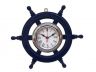 Deluxe Class Dark Blue Wood and Chrome Pirate Ship Wheel Clock 12 - 1