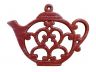 Rustic Red Whitewashed Cast Iron Round Teapot Trivet 8 - 1