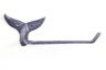 Rustic Dark Blue Cast Iron Whale Tail Bathroom Set of 3 - Large Bath Towel Holder and Towel Ring and Toilet Paper Holder - 3