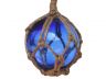 Blue Japanese Glass Ball Fishing Float With Brown Netting Decoration 3 - 4