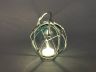 LED Lighted Light Blue Japanese Glass Ball Fishing Float with White Netting Christmas Tree Ornament 4 - 5