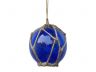 LED Lighted Dark Blue Japanese Glass Ball Fishing Float with Brown Netting Christmas Tree Ornament 4 - 8