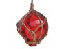 Red Japanese Glass Ball Fishing Float With Brown Netting Decoration 3 - 4