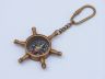 Antique Brass Ships Wheel Compass Key Chain 5 - 2