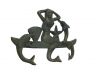 Antique Seaworn Bronze Cast Iron Wall Mounted Mermaid with Dolphin Hooks 9 - 3
